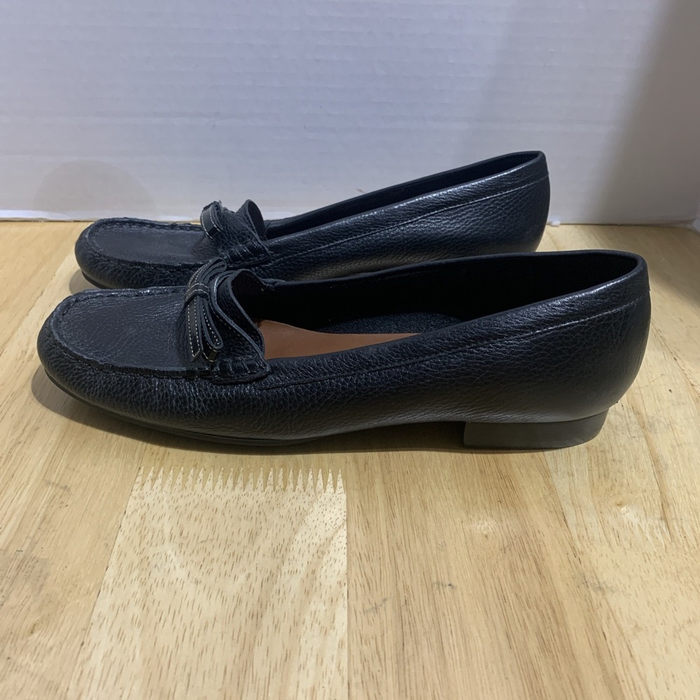 Talbots Shoes Womens 8N Loafers Black Leather Moc‎ Toe Cuban Casual Comfort